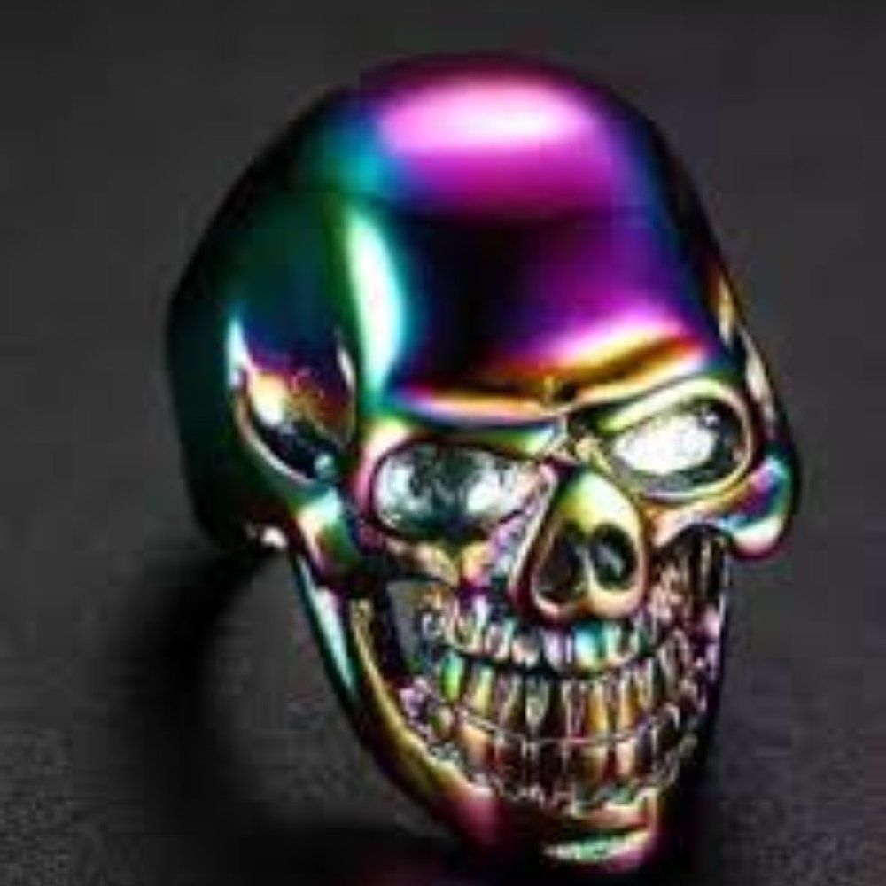 Men Ring Anodized Rainbow Skull